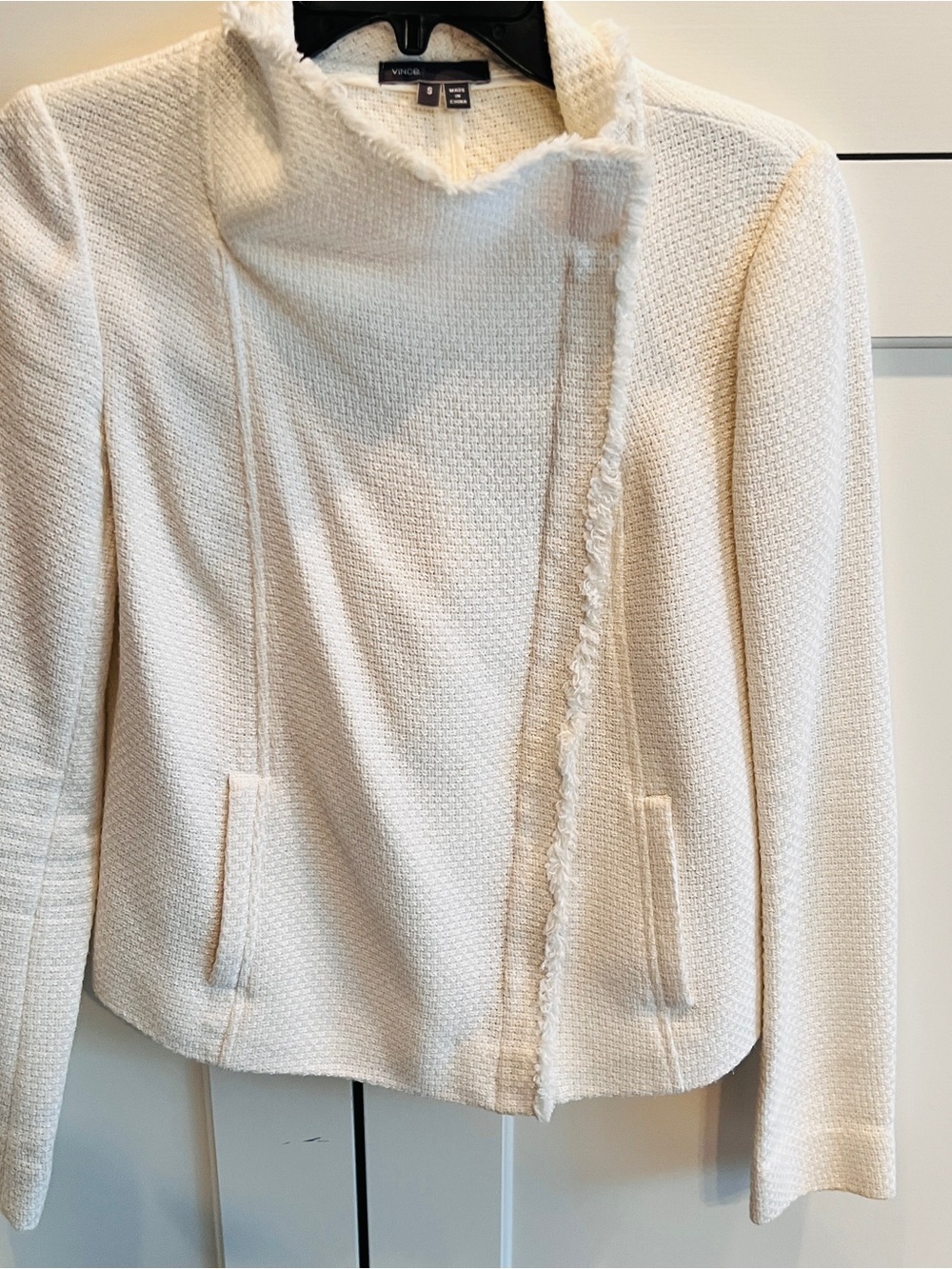 Vince White Tweed Frayed Fringe Moto Jacket-small